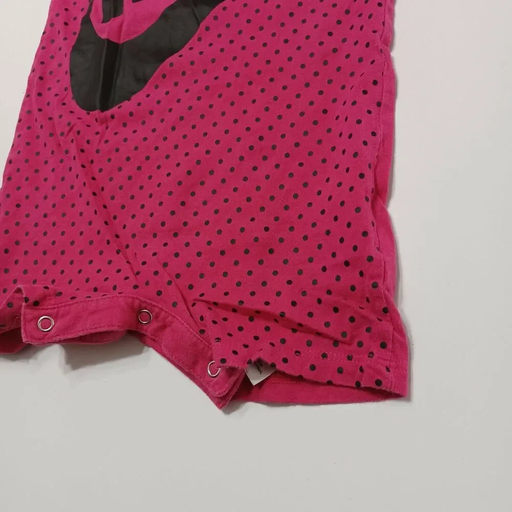 Nike‎ Baby Girls 18M Pink Black Polka Dot Spell Out One Piece Short Outfit Logo - Picture 10 of 12